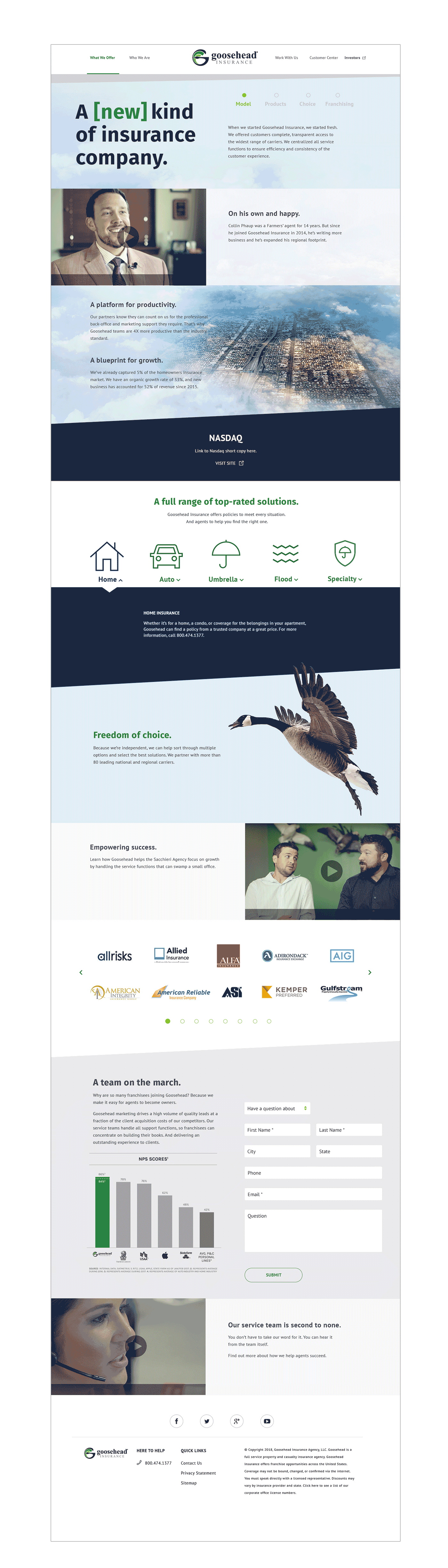 Redesigned Goosehead What We Offer page
